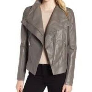 Trouve Grey 100% Genuine Leather Moto Jacket
